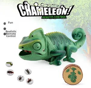 Remote control chameleon toy set with stump-shaped remote and magnetic insect food pieces