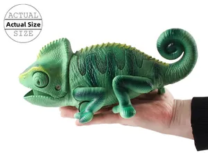Remote control chameleon toy shown in hand to demonstrate actual size and bionic texture