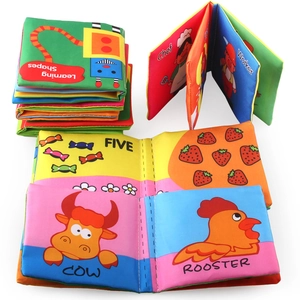Washable baby cloth books set featuring shapes, animals and numbers for early learning