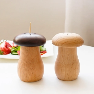 Cute mushroom-shaped walnut wood toothpick holders in two natural finishes for home decor