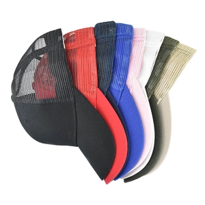 Breathable cotton mesh trucker hats in eight assorted colors with curved brims
