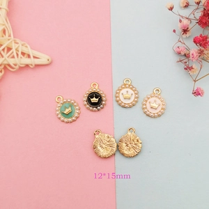 Colorful 12x15mm crown pearl alloy pendants for DIY jewelry making and earrings