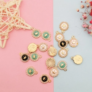 Enamel crown alloy pendants with faux pearls for DIY jewelry making in multiple colors