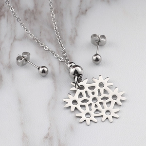 Snowflake Jewelry Stainless Steel Hollow Pendant Necklace And Round Ball Stud Earrings For Women Minimalist Style