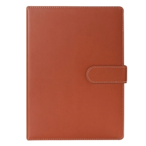 A4 business notebook in reddish brown PU leather with professional stitching and magnetic clasp