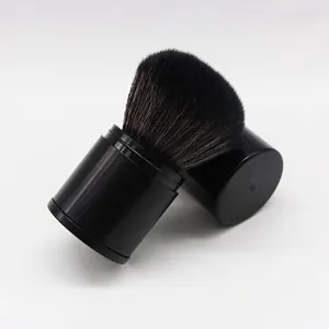 Portable retractable black makeup brush with lid for powder and blush application