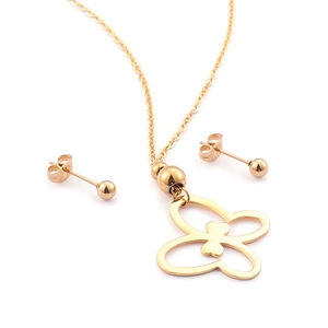 Minimalist 18K gold plated jewelry set with butterfly pendant necklace and stud earrings