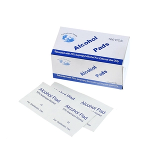 Close-up of 100-count medical alcohol pads with 70% isopropyl alcohol for sterilization