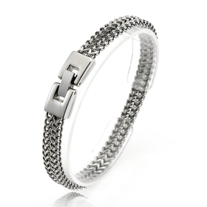 Pulsera de cadena de hueso de dragón en acero inoxidable plateado con cierre para hombre