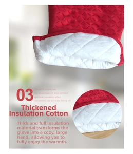 Detail view of thickened quilted cotton lining and red non-slip silicone oven glove