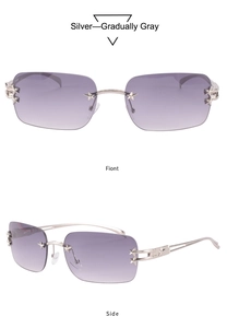 Vue détaillée des lunettes de soleil étoile sans monture argentée avec verres gris dégradés