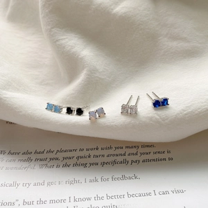 Set of five pairs 925 sterling silver geometric stud earrings with colorful gemstones