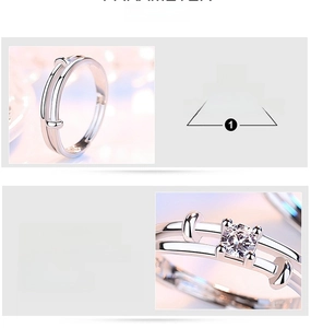 Macro detail of silver ring featuring 57 facets round zircon and 8 arrows hearts cut