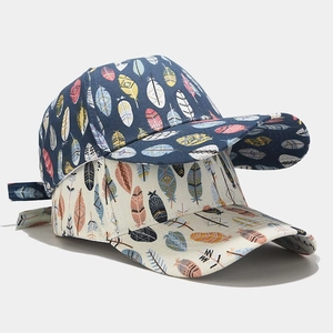 Bohemian Feather Print Baseball Cap Cotton Canvas Adjustable Curved Brim Outdoor Sun Protection Hat For Men Women