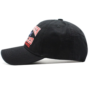 Cotton black baseball cap with 3D letter embroidery in a classic American street style
