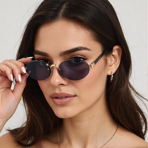 Rimless Oval Sunglasses Metal Frame PC Lens UV400 Protection Vintage Fashion Luxury For Women Outdoor Party