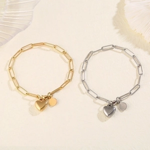 Minimalist heart pendant bracelets in gold and silver finish with textured chain link