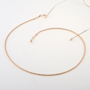 Golden twisted rope sunglasses chain with anti-slip rubber loops and lobster clasps