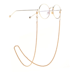 Golden stainless steel twisted chain for sunglasses with anti-slip rubber loops