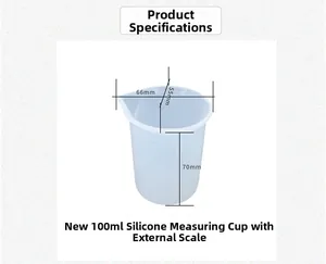 Detail of 100ml silicone measuring cup with external scale and spout dimensions