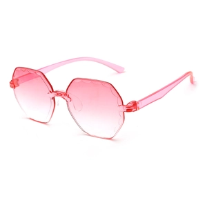 Pink gradient rimless irregular polygonal sunglasses with stylish wavy edge design