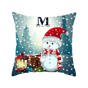Festive Christmas pillow case featuring a snowman, lantern and Merry Christmas text