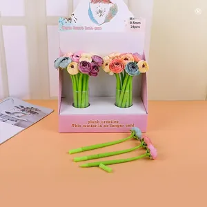 Detailed view of 0.5mm creative silicone pens with colorful fabric flower tops
