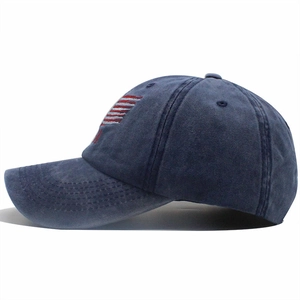 Classic washed cotton baseball cap with American flag embroidery in navy blue