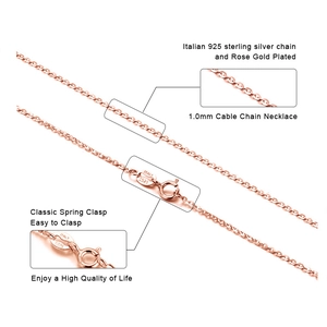 Detail showing S925 hallmark and macro texture of 1.0mm rose gold plated sterling silver chain