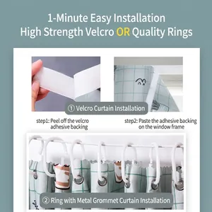 Pastoral green plaid curtains with velcro and metal ring options for easy installation