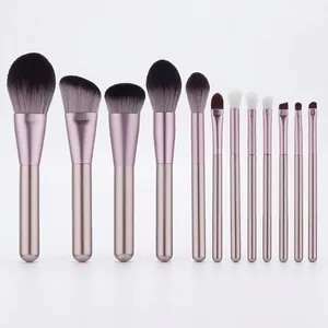 12-piece lilac makeup brush set with champagne gold handles and soft gradient bristles