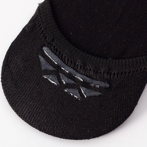 Black invisible low cut liner socks with non-slip silicone grip at the heel detail