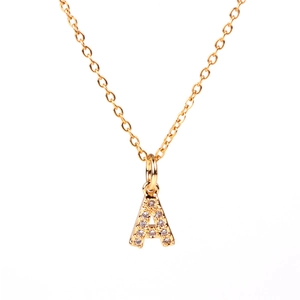 Elegant gold chain necklace featuring a sparkling crystal-encrusted letter A pendant