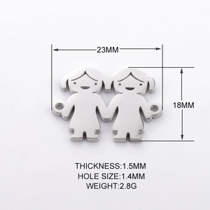 Pendentif fille en acier inoxydable pour bijoux DIY avec dimensions et mesures détaillées
