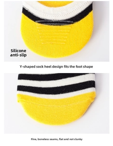 Detail of cotton boat sock with anti-slip silicone heel and seamless toe stitching