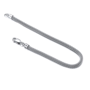 Close-up of S925 sterling silver 3mm popcorn chain bracelet with Italy hallmark engraving