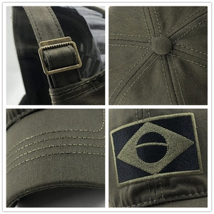 Armeegrüne Baseballkappe mit Brasilien-Flagge, Twill-Baumwolle und Metall-Verstellschnalle