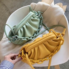 Détails des sacs à main plissés en cuir PU vert menthe et jaune avec anses en chaîne