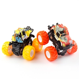 Pair of inertia 4WD off-road toy monster trucks with shock springs for boys