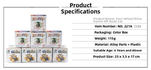 Technical specifications for 4WD inertial off-road car toy with alloy and plastic body