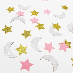 Sparkly gold silver and pink star moon shaped confetti for wedding party decorations