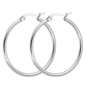Stainless Steel Oversized Round Hoop Earrings For Women Men Minimalist Polished Silver Fashion Piercing Jewelry High Gloss