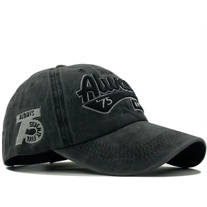 Dark grey washed cotton baseball cap with 3D Always 75 embroidery on the side
