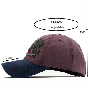 Detailed size chart for the skull patch baseball cap with 56-58cm adjustable strap