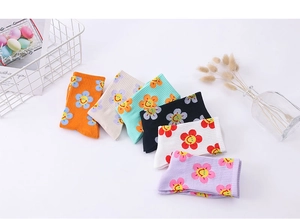 Detailed set of six colorful cotton crew socks featuring cute red heart flower patterns