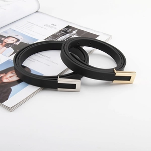 Women Skinny Belt Faux Leather Slim Waist Strap With Alloy Rectangular Buckle Minimalist Fashion Accessory For Jeans Dresses