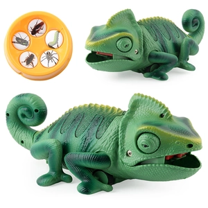 Electric infrared remote control chameleon toy with lights and insect catching targets
