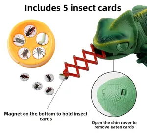 Detail of chameleon toy with magnetic tongue and five insect cards for interactive play