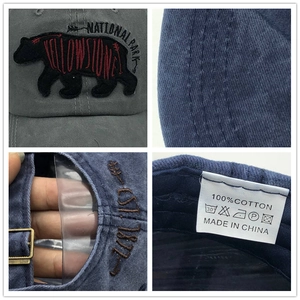 Vintage cotton baseball cap with Yellowstone bear embroidery and adjustable buckle