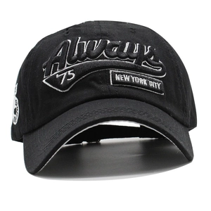 Black cotton baseball cap with 3D embroidery and New York City lettering on white background